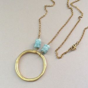 New Natural Amazonite Gold Plated Necklace